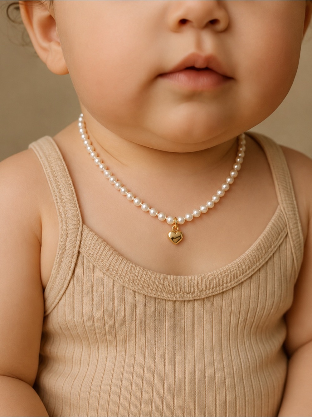 Pearl Heart Pendant Necklace for Kids - Gold Accent